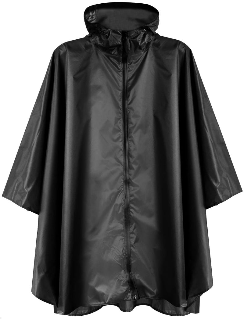 ANYOO Waterproof Rain Poncho Lightweight Reusable Hiking Hooded Coat Jacket for Outdoor Activities(Black) One Size - Image 1